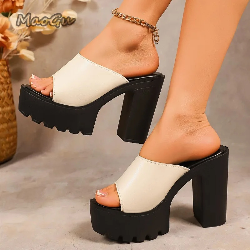 Pu Leather Black High Heel Mule Slippers for Women Platform Wedges Peep Toe y Sole Casual Fashion Shoes Ladies Sexy Slides 260208