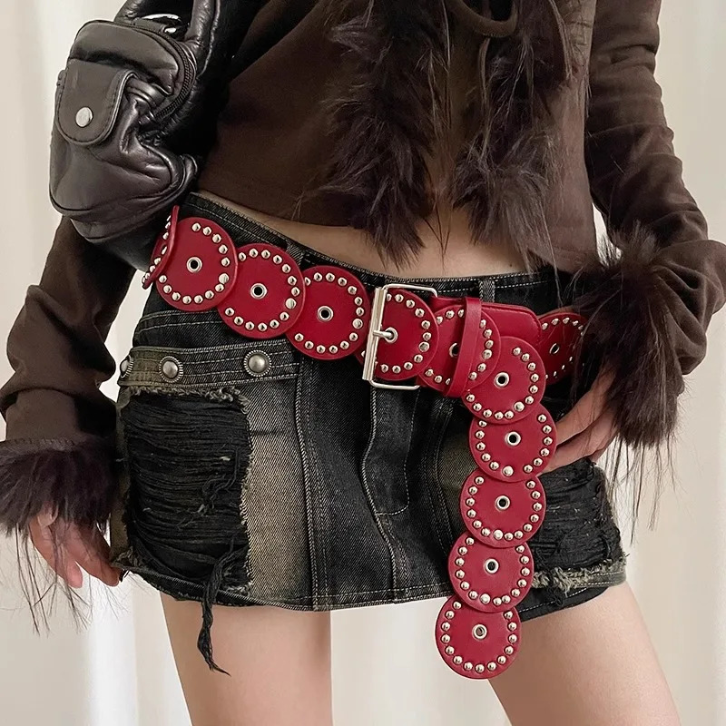 Womens Boho PU Leather Belt Handmade Hollow Out Y2K Waistband Adjustable Vintage Western Cowboy Style Fashion Accessory 260124