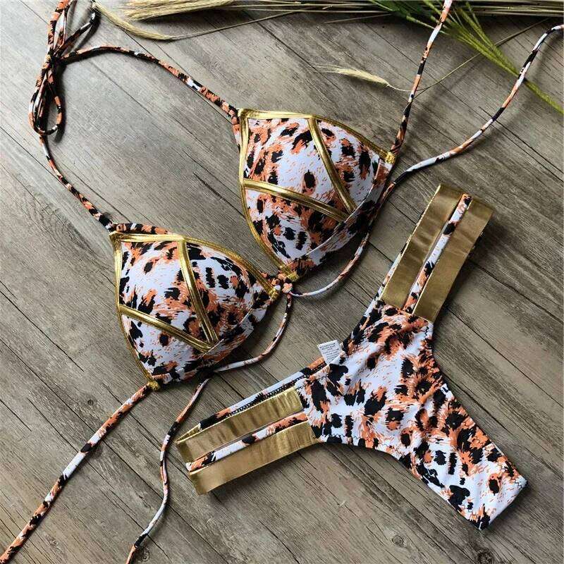 2024 New Red Swimwear Push Up Swimsuit Women Biquini Padded Bathing Suit Gold Stamping Brazilian Set Thong Sexy Bikini C260207