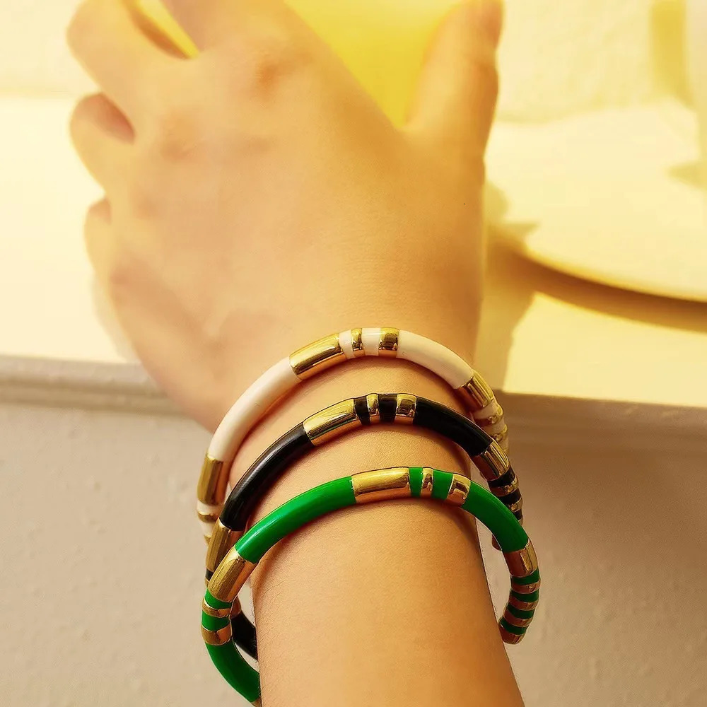 CARLIDANA Stainless Steel Enamel Spliced Open Bracelet Set High-End Wrist Jewelry Collection with Waterproof and Retro 260202