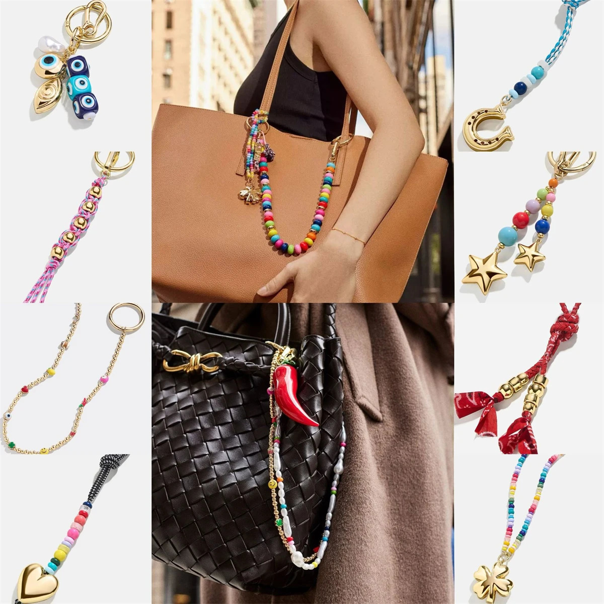 selling colorful bag hanging hand woven keychain internet pendant colorful rope bead eyes DIY accessories 260130