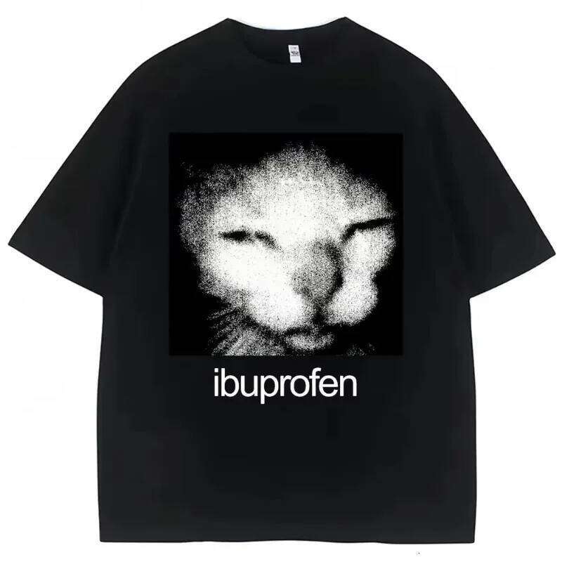 2025 Vintage Funny Ibuprofen Cat Meme Graphic T Shirt Men Women Humor Fashion Y2k Tops Tee Oversized Casual Streetwear T-shirts C260207