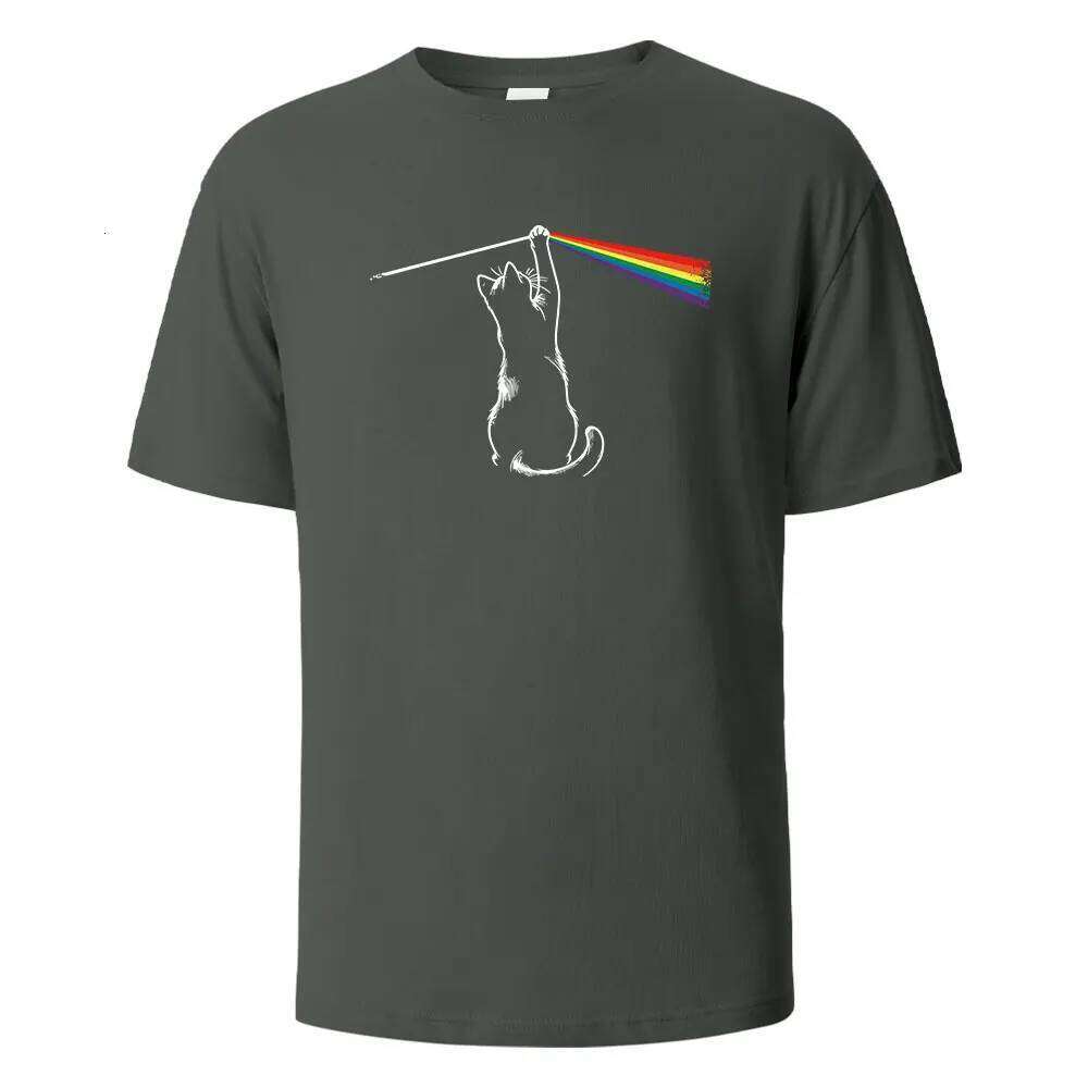 Cat Light Simplicity Printed Men's T-Shirts 100%Cotton Breathable Comfortable Tops For Summer O-neck Oversize Men Clothing C260207