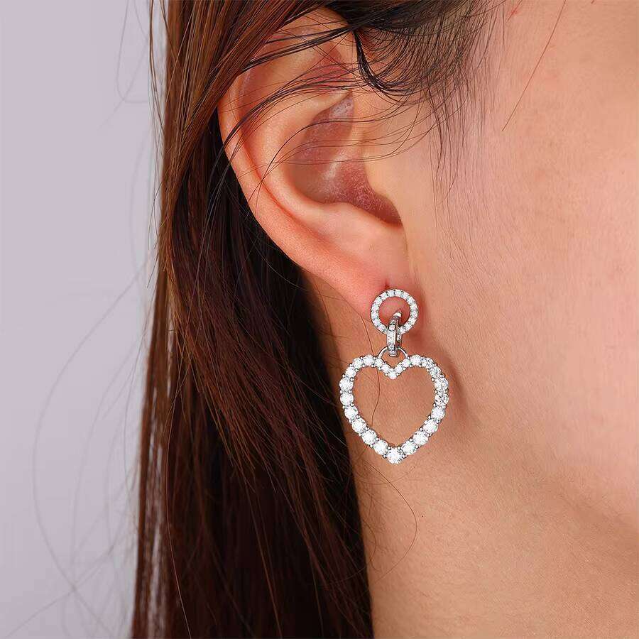 Luxurious S925 Sterling Silver Extra Large Heart Shape Dangle Gradient Pave Setting VVS Moissanite Statement Drop Earrings 12/15