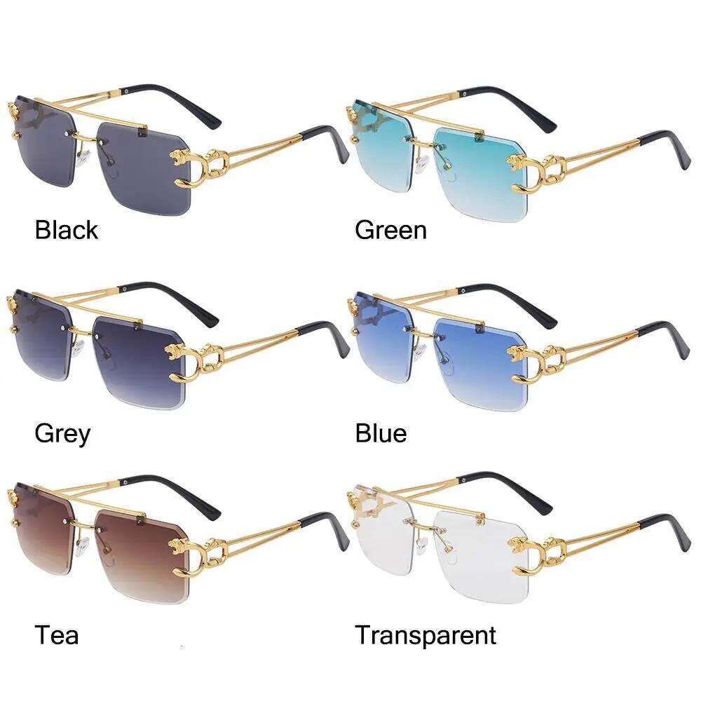 Frameless Shades UV400 Eyewear Cheetah Decoration Rimless Sunglasses for Women Men Metal Steampunk Sun Glasses Y260207