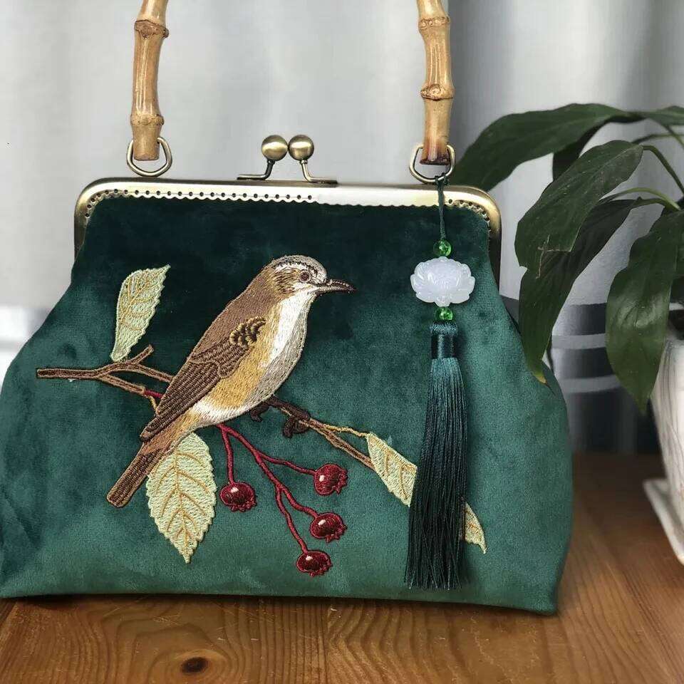 Embroidery Bird Fringe Wood Hand Vintage Fashion Tote Women's Handbags Purses Chain Women Shoulder Crossbody Bag Bags