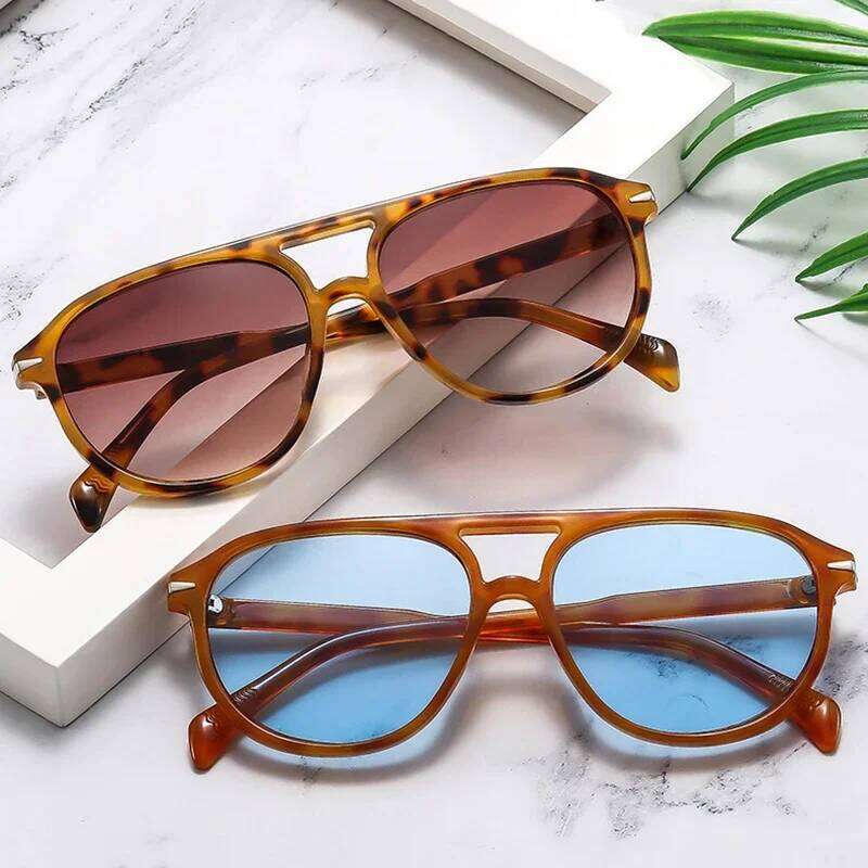 SO&EI Retro Double Bridges Pilot Men Rivets Sunglasses Fashion Brand Designer Women Luxury Sun Glasses Blue Orange Shades UV400 Y260207