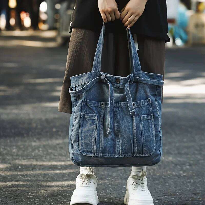 Casual Handbag Large Capacity Denim Tote Fashionable Everything High Appearance Level Shoulder Commuter Underarm Bag C260207