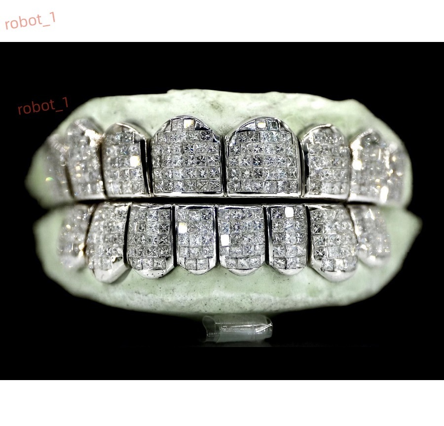 Exquisite White Gold Moissanite Diamond Grillz Set with Stunning Shine and Detailed Craftsmanship Finish from India