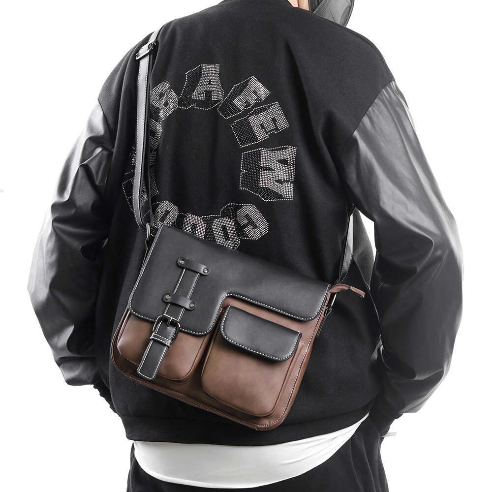 New Matte Leather Single Multi Pocket Business Mens Small Crossbody Messenger Casual Retro Shoulder Bag High Quality Luxury Bag