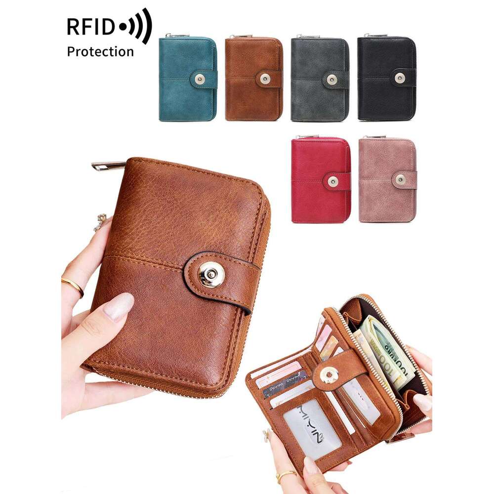 Vintage Women's RFID Blocking Multi-Function Short Fashion Large Capacity Zipper Coin Wallet simple ID Credit Card Holder Y260206