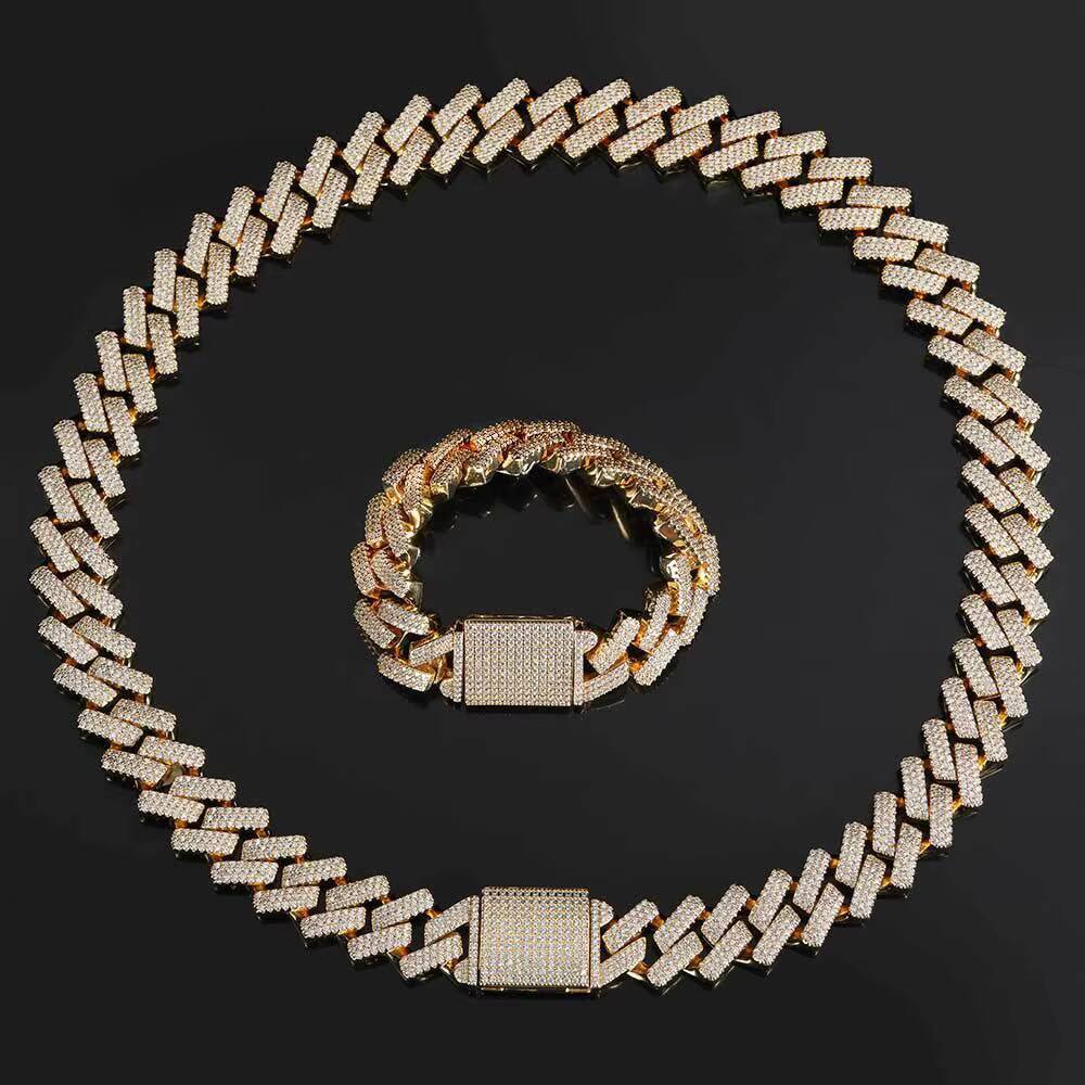 Wholesale Hip Hop Jewelry White Gold Plated Cuban Link Chain Iced Out 15mm Cuban Chain Cuban Link Chain Necklace
