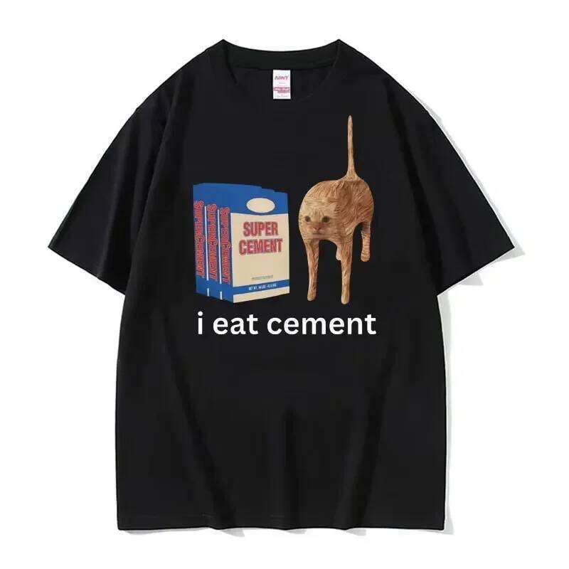 I Eat Cement Cursed Cat Funny Meme Shirt Women's Fashion Humor Short Sleeve T Shirts Male High Quality Cotton T-shirt Tops C260207