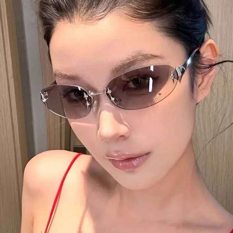 New Frameless Sunglasses Fashionable Women Retro Eyeglass Oval High-End Luxury Decoration Design Sun Glasses Y260207