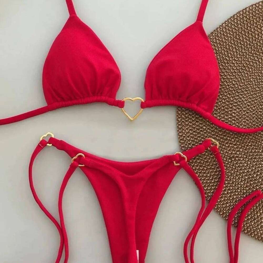 New Solid Color White Bikini Women suit Low Waist Lace-up Fashionable Swimsuit Two-piece Set C260207