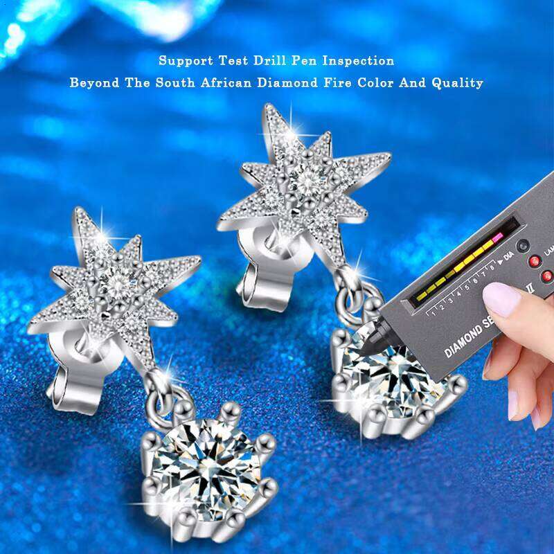Xez047 S925 Sterling Silver Moissanite Tassel Diamond Six-Pointed Star Dangle Drop Earrings For Female Elegant Jewelry