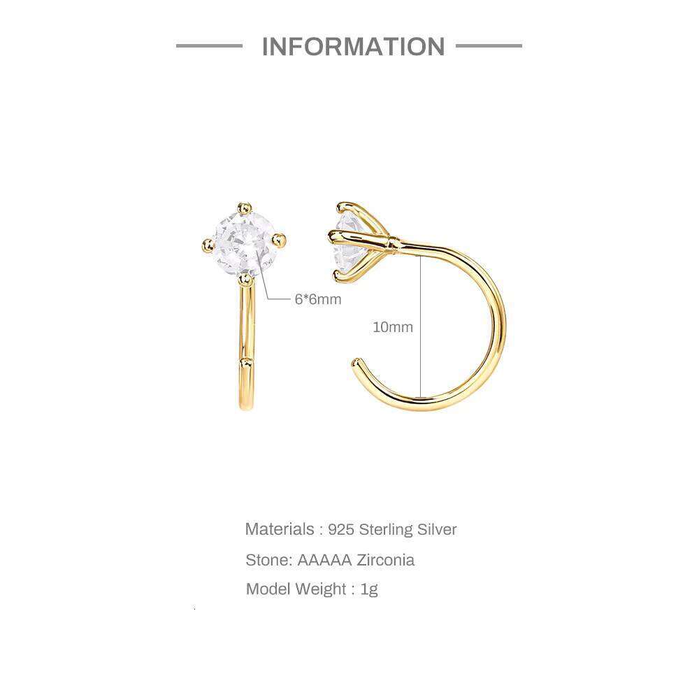 S925 Sterling Silver Four-Claw Diamond-Studded Minimalist Hoop Earrings Pierced Style Popular Europe America INS Creative