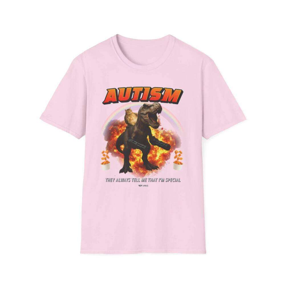 Funny Autism T-Shirt T-Rex Cat Meme Neurodiversity Pride Clothing Graphic Short Sleeve Shirt Unisex Men Women All-Season C260207