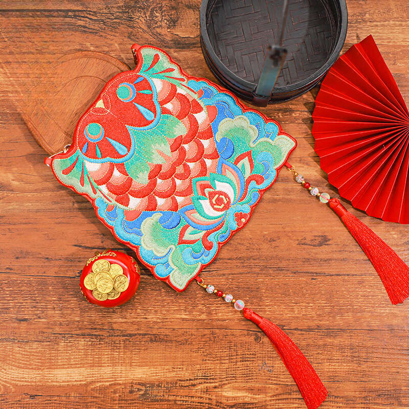 Ancient Style Crossbody Embroidered Goldfish Bag Irregular Koi Hanfu Accessories Wholesale Evergwish