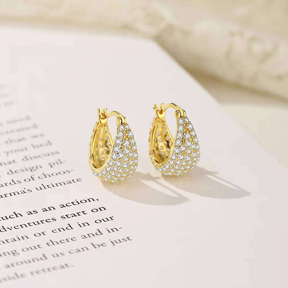 Customizable S925 Sterling Silver Wide Huggie Earrings Full Pav Moissanite Elegant Sophisticated Bohemian Jewelry Women Gift
