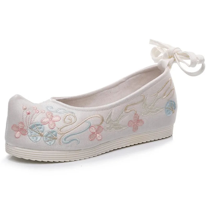 2026 Womens White Pink Blue Floral Embroidery Hanfu Shoes Chinese Style Flat for Women Summer Q2 260208