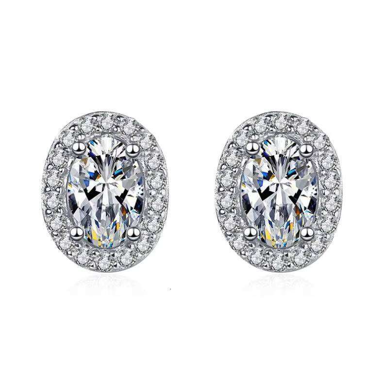 925 Sterling Silver GRA Certified 1Ct Oval Cut VVS D Color Moissanite Stud Halo Earrings Women Wedding Gift High Quality Jewelry