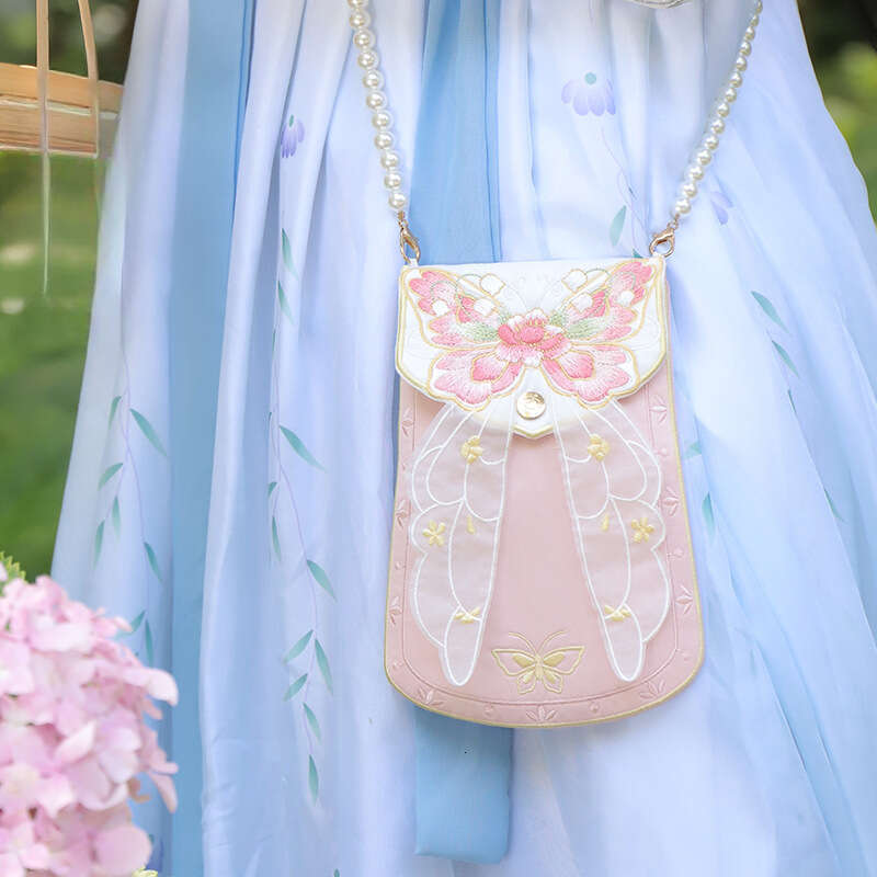 Li Hanfu Accessories Ancient Crossbody Embroidered Butterfly National Style Fairy Pearl Chain Square Bag Evergwish