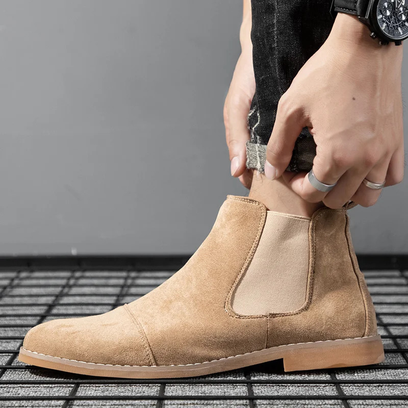 Fashion Gray Chelsea Boots Man Pointed Toe Boot Comfortable Leather Ankle Men Slip on Mens Casual botas para hombre 260208