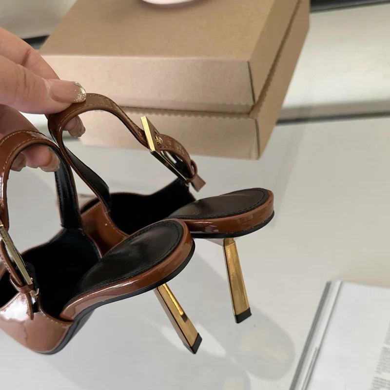Eilyken Street Style Sexy Pointed Toe Metal Buckle Strap Women Pumps Stripper Sandals Slingback High Heels Female Shoes 260208