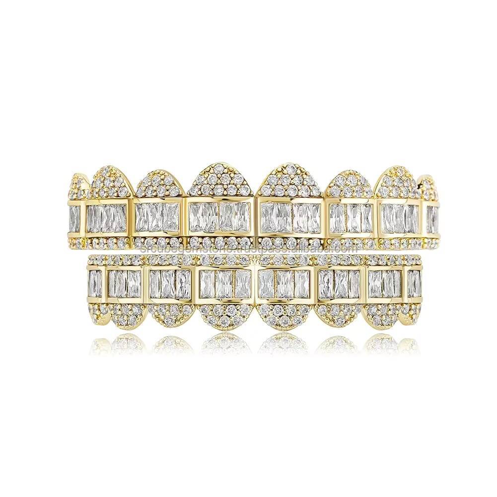Customize 14kt White Gold Iced Hip Hop Grillz Fully Sparkling Brilliant Cut VVS Clarity Moissanite Diamonds Gifts Engagements