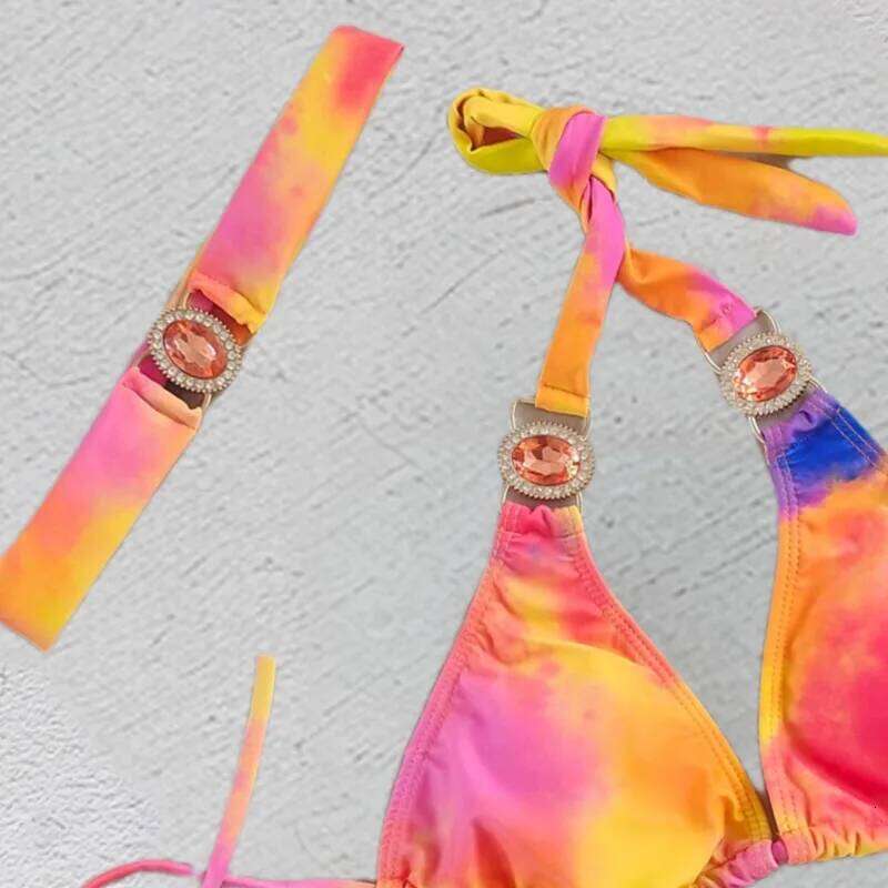 Print Sexy Bikinis Swimsuits With Rhinestones Women's Swimwear Female Push Up Bikini Beach Swim Wear Bathing Suits Pool Bather C260207