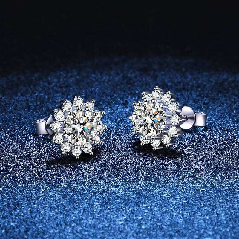 Luxury S925 Sterling Silver Sunflower Vvs D Color Moissanite Earrings For Women Wedding Jewelry