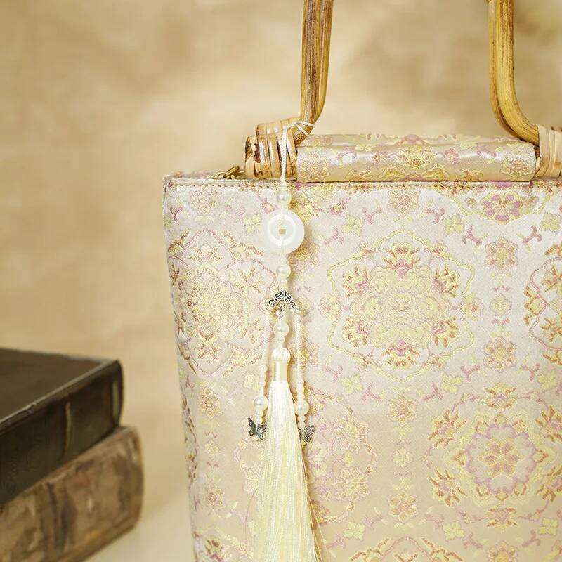 Women Vintage Bamboo Handle Medium Size Top-handle Tote Bag 2026 Fashion Fringes Retro Chic Designer Chinese Traditional Handbag
