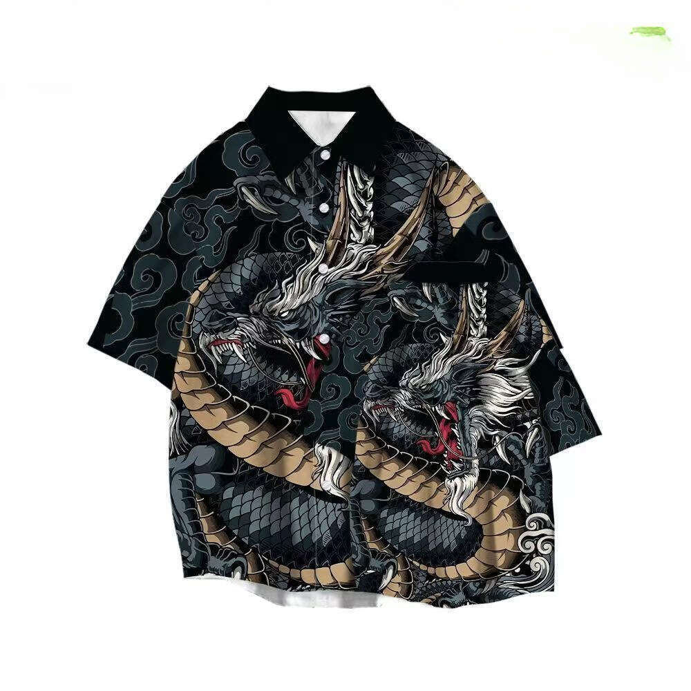 New Men's Clothing In Trend Style, Chinese Printed Short-Sleeve Summer Jacket, Loose-Fitting Shirt, Year Of The Dragon, Ethnic Style Luanyun