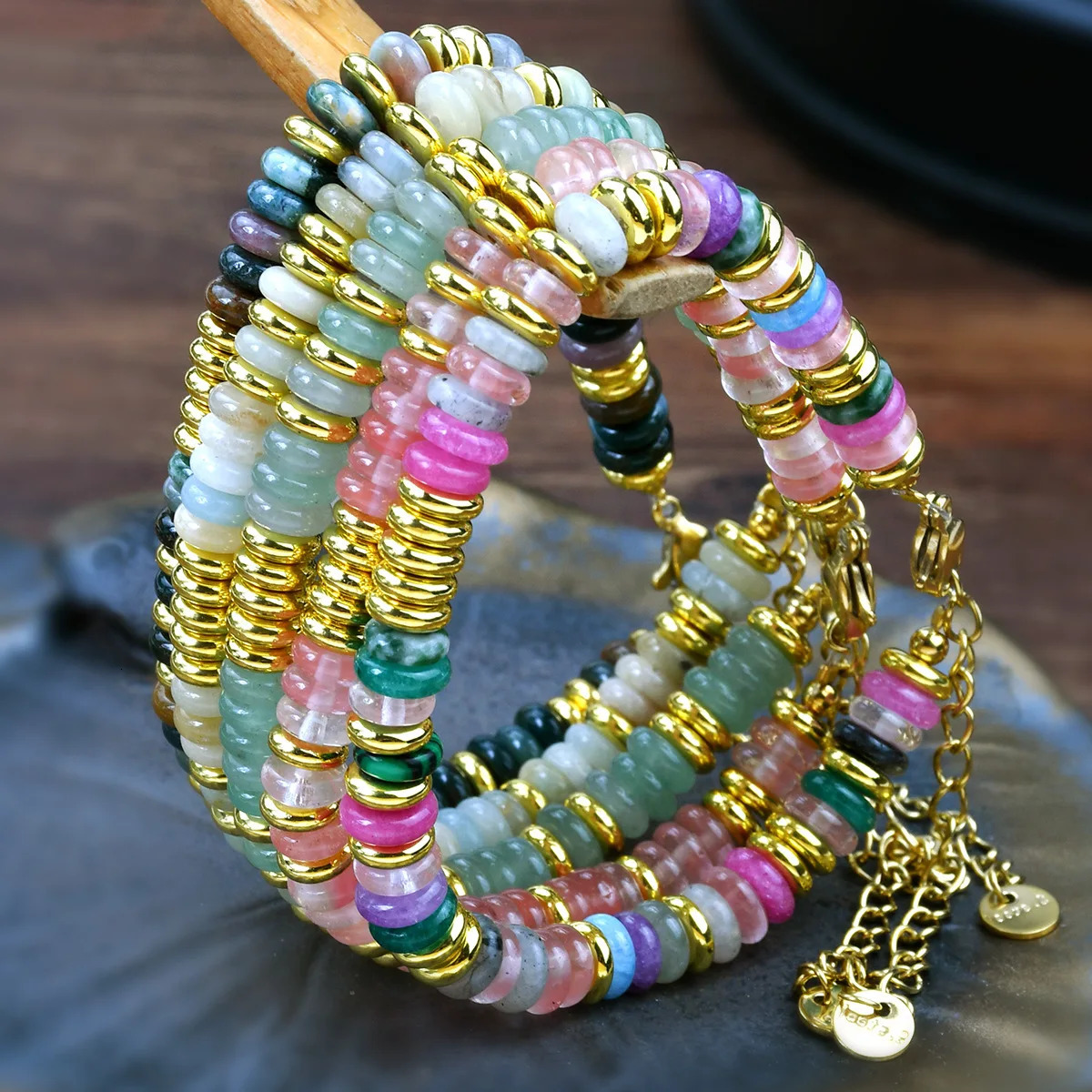 Fashion Colorful Natural Stone Mix-Gemstones Beaded Chain Handmade Bracelet for Women Bohemian Trendy Waterproof Jewelry Gift 260202