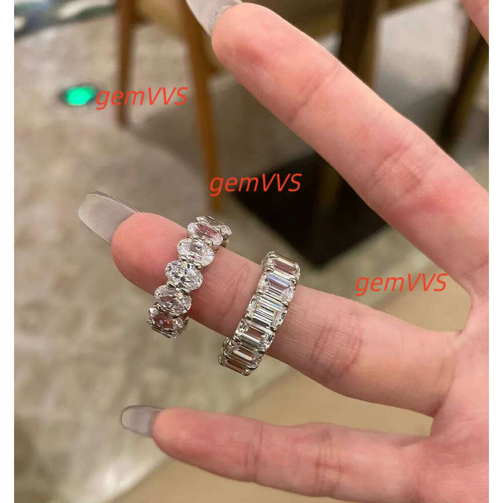 Custom Eternity Band Wedding Rings 14K 18K Emerald Cut Lab Grown Synthetic Diamond Gold Ring
