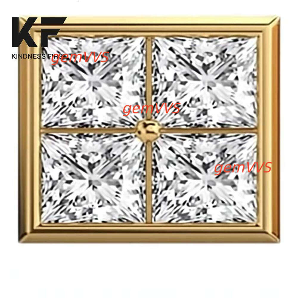Moissanite Earrings Women 0.23-0.29Mm Princess Faceted Minimalist Stud Earring Gold Plated 925 Sterling Silver Anniversary