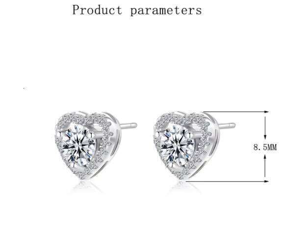 Fine Jewelry Moissanite 925 Silver Heart-Shaped Diamond-Encrusted Valentine's Day Love Gift Stud Earrings
