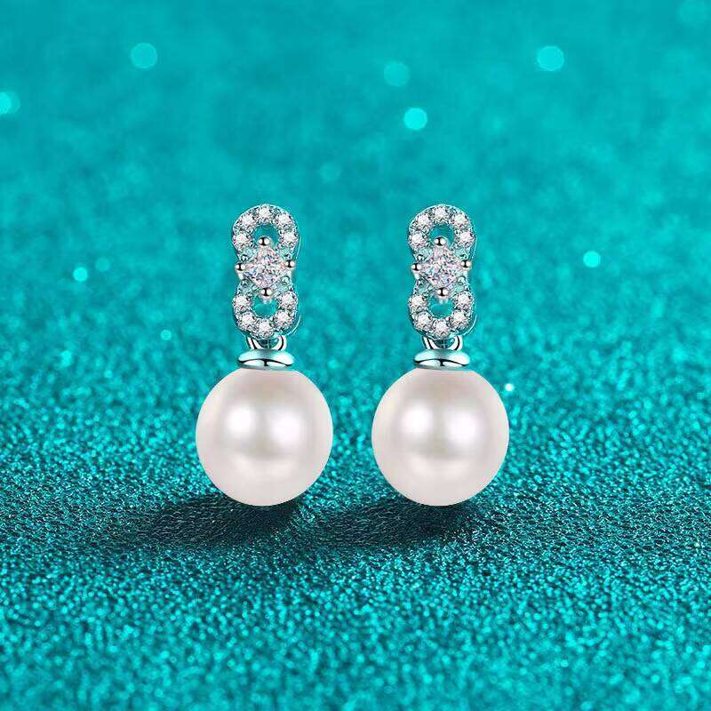 Az834-E Women's Luxury Pearl Fashion Style 925 Sterling Silver Moissanite Diamond Earrings