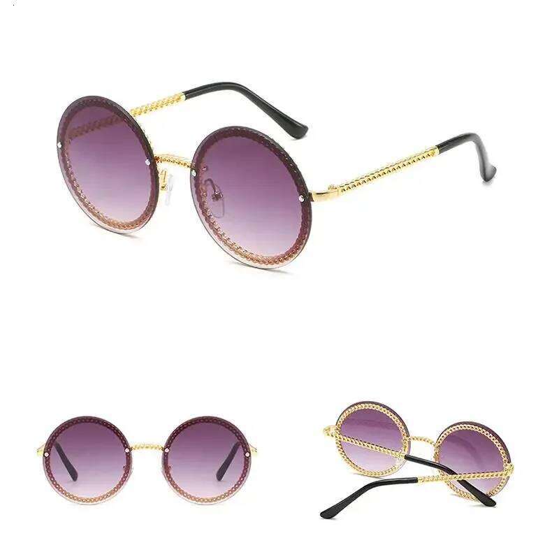 Chain Round Sunglasses Metal Luxury Brand Rimless Sun Glasses Lunettes De Sol Femme Shades Women Sunglass Zonnebril Dames Y260207