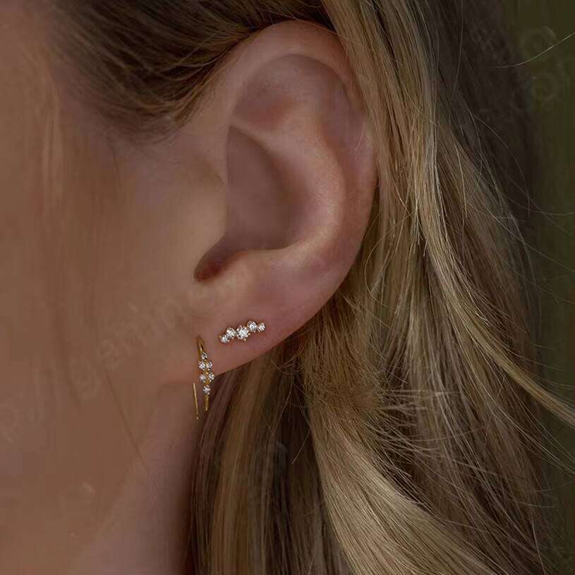 Gemnel Statement 925 Sterling Silver Cluster Diamond Threader Stud Earring