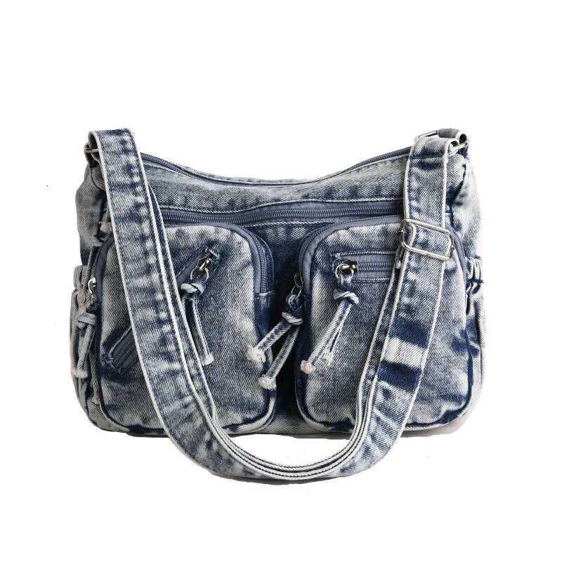 Women's Large Capacity Casual Crossbody Washed Denim Mailman Style Trendy Single Shoulder Bag Versatile C260207