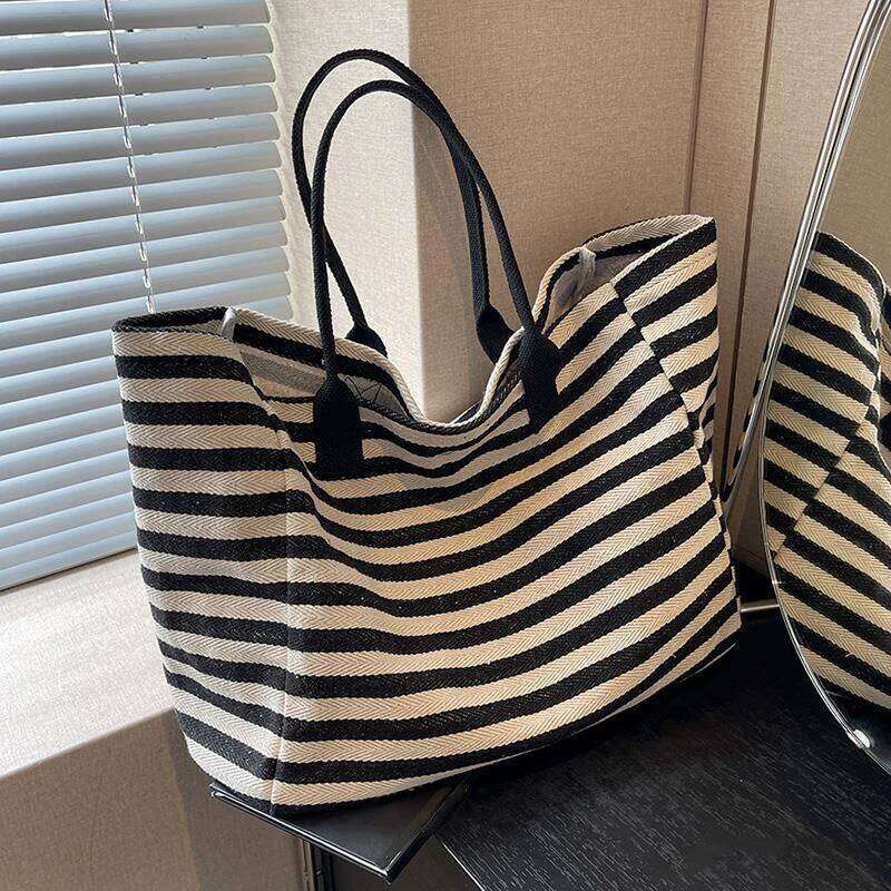 Women Canvas Shoulder Ladies Shopping Bags High Quality Handbags Simple Stripe Design Tote Books Bag For Girls C260207