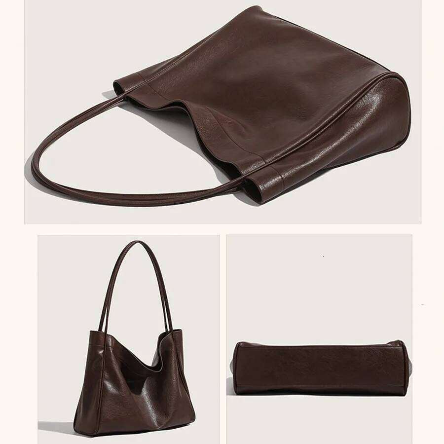 Women's Leather Tote Vintage Large Capacity Commuter High Quality Casual Shoulder Name Bag Handbag C260207