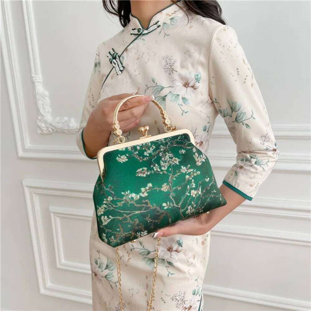 Fashion Chinese Style Banquet Embroidery Pearl Handle Qipao Trendy High Capacity Cosmetic Bag Women