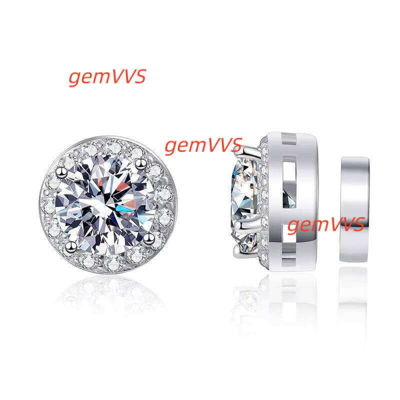 Unique Design S925 Sterling Silver Non Pierced Magnetic Earrings Round Cut 1Ct VVS GRA Moissanite Hypoallergenic Women Jewelry