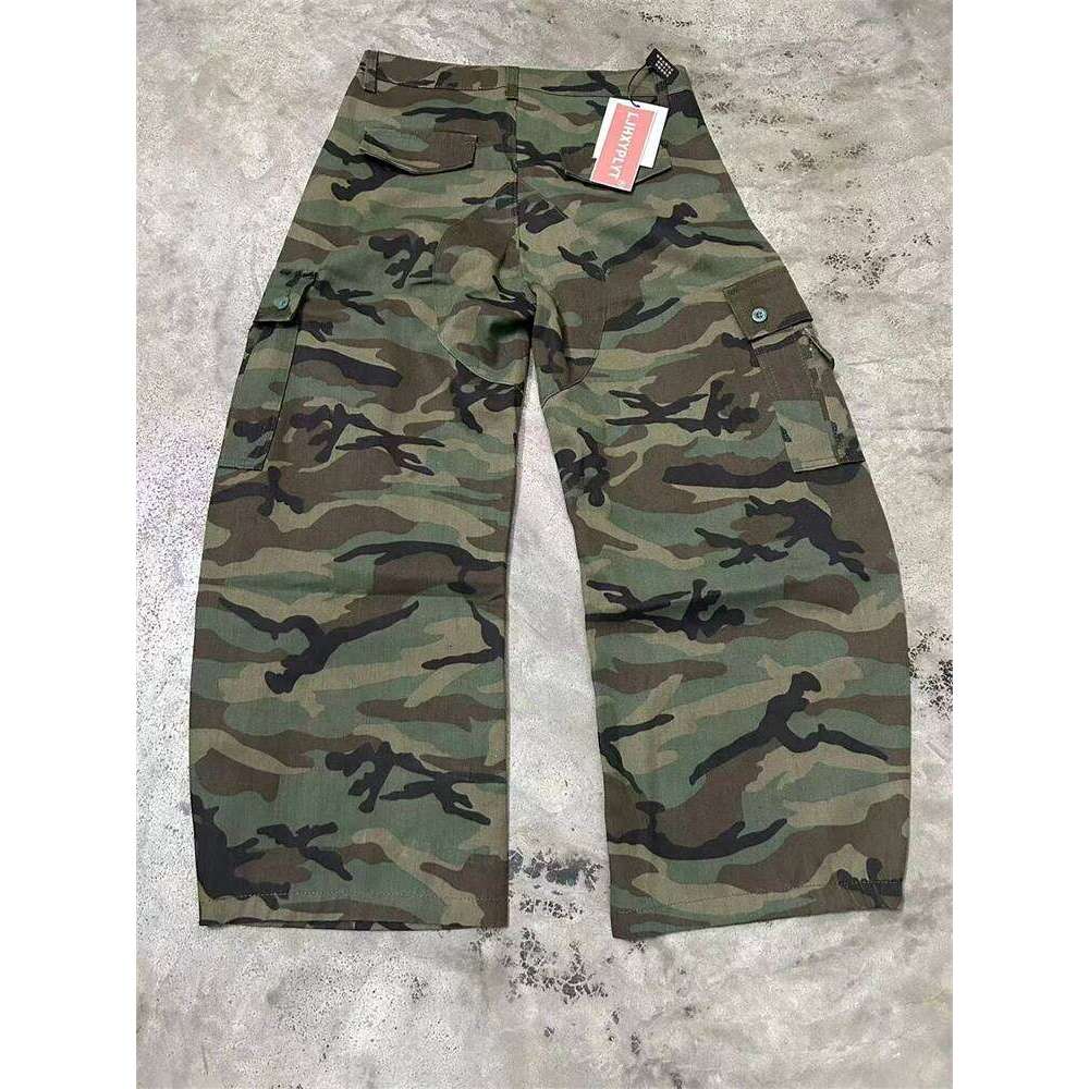 Men's Colorful Button Design Camouflage Pants Casual Spring Street Boy Wide Legs Sweatpants Male Straight High Waist Trousers
