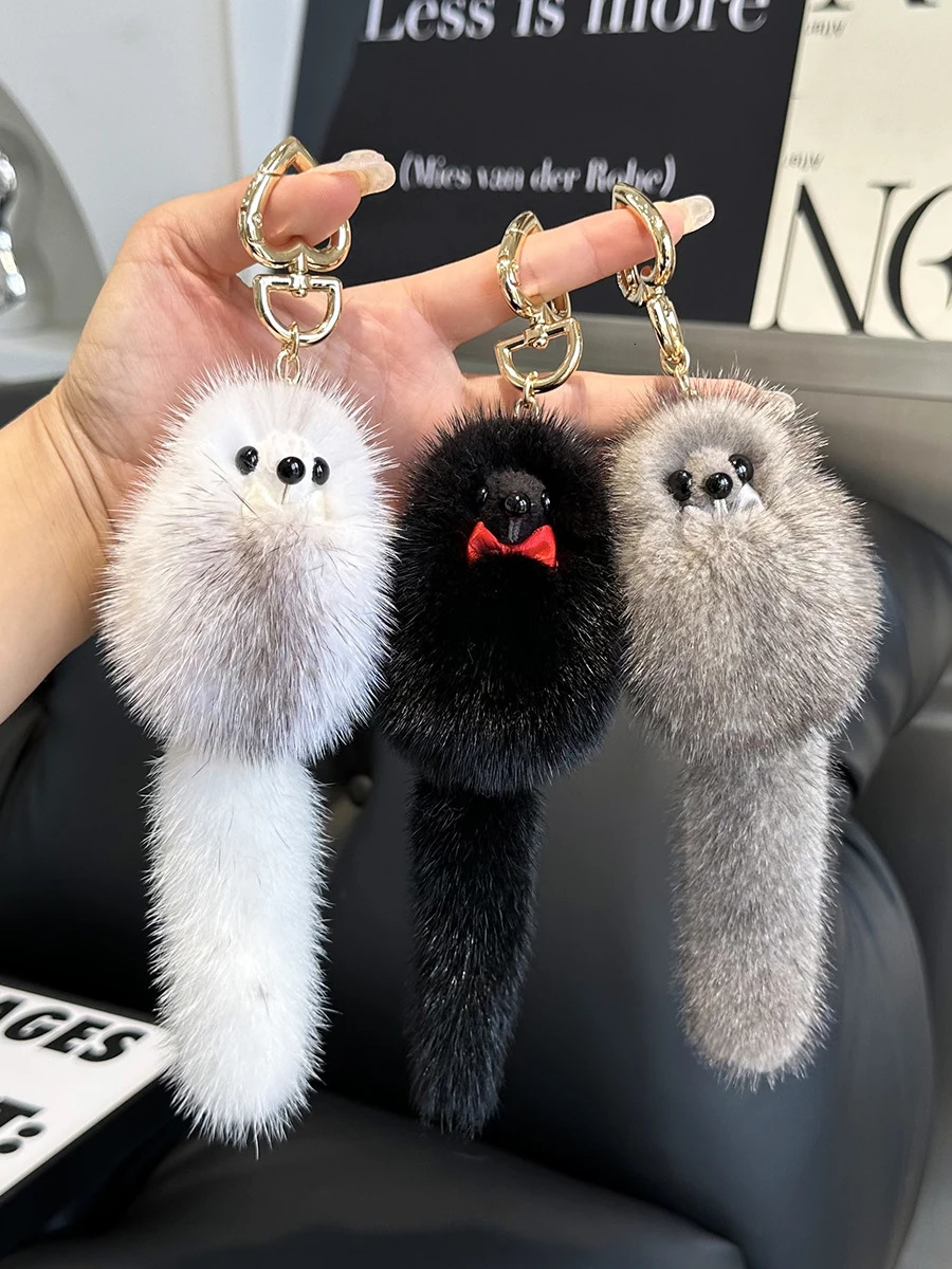 Real Mink Fur Keychain Soft Cute Fox Toys Women HandBag Ornament Pendant Car Key Ring Fox Tail Trinket Gifts Accessories 260107