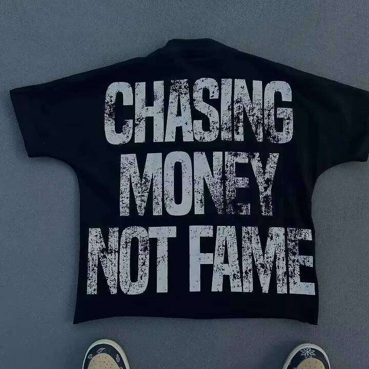 Vintage Chasing Money Not Fame T-Shirt Cropped Tees Co-ed Top Graphic T Shirts Men Clothing Black Casual Crew Neck Tee C260207