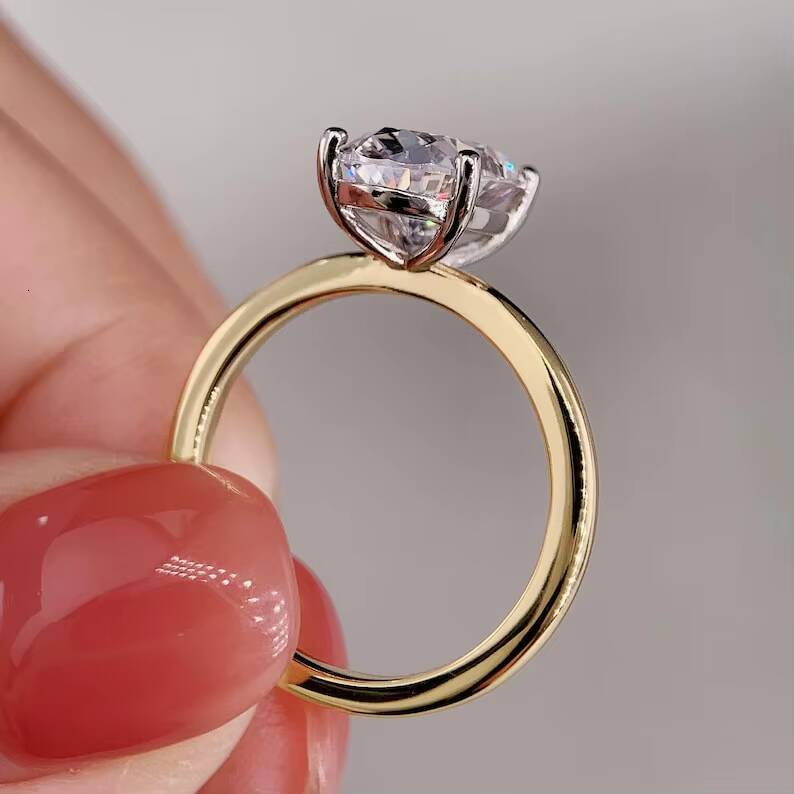 25CT 35CT Oval Cut Simulated Moissanite Solitaire Engagement Ring Two Tone 925 Sterling Silver 14K Gold Plated Rhodium Plated